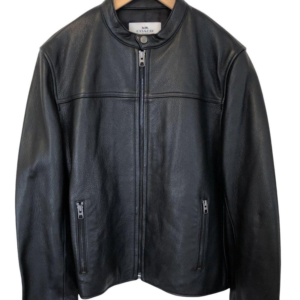 Coach Leather Racer Jacket F86594 BLACK LARGE